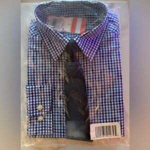 Cat & Jack Boys Sz 12 Dress Shirt & Tie Set Navy Royal Blue Gingham Check NEW